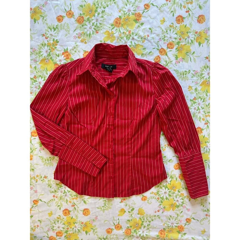 Express red pinstripe women’s blouse